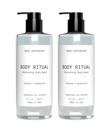 Muse Bath Apothecary Body Ritual Hydrating Body Wash - Coconut Sandalwood Body Wash for Women & Men - Essential Oil Infused Aromatherapy Body Wash Women - Natural Body Wash for Women - 32 Ounce 2 Pack Coconut Sandalwood...
