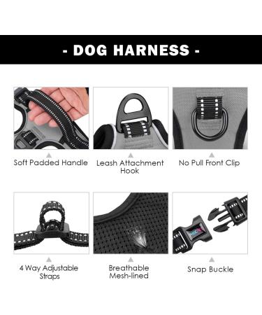 Phoepet Reflective Adjustable Dog Harness - Anti-Educational Training Handle ID Card 2 Metal Hooks Easy Fit - Small Gray Black - Buy Online on GoSupps.com