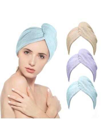 Microfiber Hair Towel 3Pcs Absorbent Hair Drying Towel Wrap with Button for Women Drying Curly Long & Thick Hair