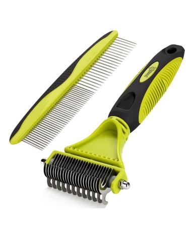 Pecute Pet Dematting Tool 2 Pack - Double Sided Undercoat Rake & Dematting Comb for Detangling Matted or Knotted Undercoat Hair, Great for Medium or Long-haired Dogs & Cats Green-new