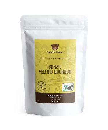 Brazilian Ground Coffee 227g - Brazil Yellow Bourbon Speciality Coffee - Medium Roast - Brown Bear - For For Cafetiere French Press V60 Filter - Strength 3