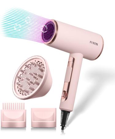 FUNTIN Hair Dryer, Blow Dryer with Diffuser Brush Comb Accessories for Women Baby Pink