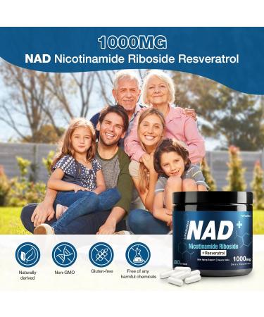 NAD+ Supplement 1000mg - Nicotinamide Riboside (NR) and Resveratrol Liposomal NAD of Pure Organic Ingredients for Women & Men Healthy Aging Brain and Cellular Energy 80 Capsules 80 Count (Pack of 1) - Buy Online on GoSupps.com