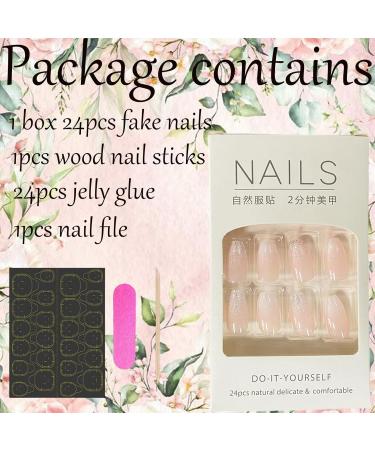24PCS White Tip Gradient Pink Press On Nails - Medium Square & Glitter Designs - Full Cover Acrylic False Nails for Women & Girls - Buy Online on GoSupps.com