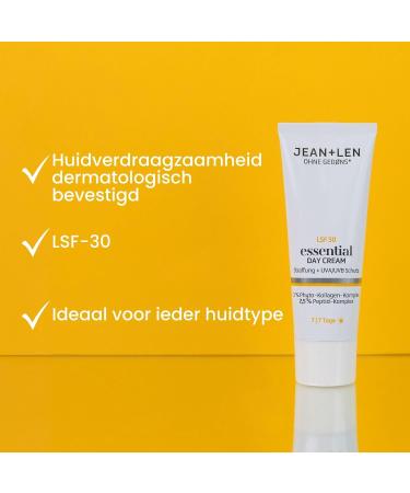 Jean Len Jean & Len Essential Day Cream ideal for all skin types optimizes skin firmness with SPF 30 and vegetable collagen vegan and fragrancefree day cream 50 ml - Buy Online on GoSupps.com
