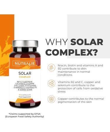 Solar Complex - Sun Tanning Capsules - Beta-Carotene Accelerator Tanning - Tans Protects and Prepares The Skin for Sun Exposure - 30 Capsules - Nutralie - Buy Online on GoSupps.com