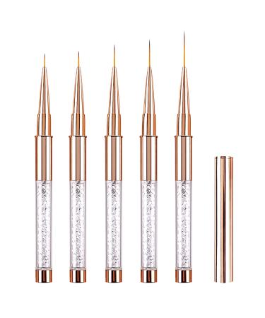 5PCS Nail Art Liner Brushes Long Set with Lid and Diamand Handle 7/9/11/15/20mm LEA-SHALL Fine Detail Painting Cap Pens Kit Thin Acrylic Line Brush Tools for DIY Professional Design Rose Gold 5PCS Rose Gold Liner Brushes