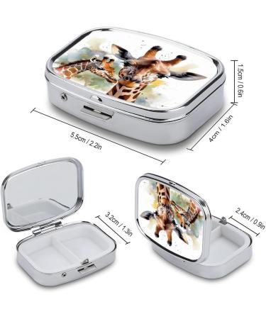 Pill Box Watercolor Deer Giraffe Print | Portable 2 Compartment Pill Organizer | Decorative Metal Case for Pocket & Purse - Buy Online on GoSupps.com