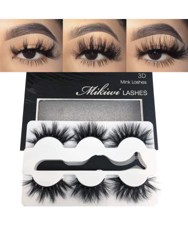 Mikiwi Real Mink lashes, 3D Mink Lashes, 5D Mink Lashes, Fluffy Long Mink Eyelashes, Dramatic Lashes, Luxury Makeup, Valentine's Day Gifts eyelashes (3pairs-a) 3PAIRS-A/18-20mm