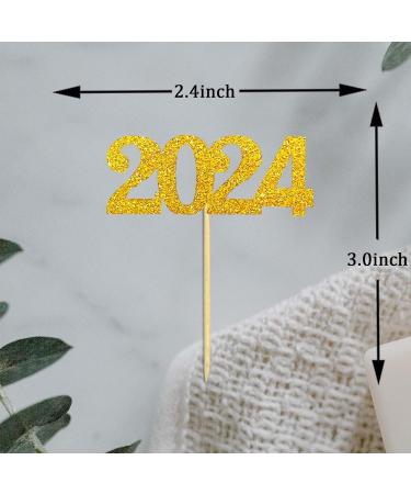 Topfunyy 24 Pack New Year Cupcake Toppers Gold Glitter Number 2024 New Year Cake Toppers Food Picks Decorations for 2024 New Year Birthday Graduation Wedding Party Favors - Buy Online on GoSupps.com