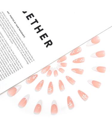 Sethexy Flower Almond False Nails - 24PCs Pink French Press-On Acrylic Nails for Women & Girls - Buy Online on GoSupps.com