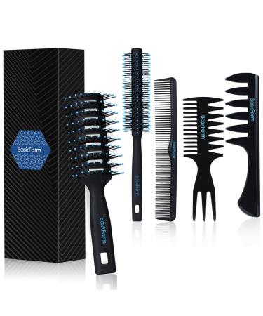 BasicForm Styling Hair Brush and Comb Set for Men, Vent Brush Round Hair Roller for Quiff, Pompadour, Slicked-back, Undercut