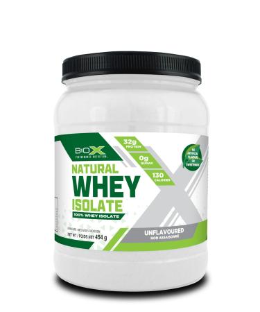 BioX Natural Whey Isolate | Unflavoured Whey Isolate Protein Powder | No Artificial Flavours or Sweeteners | 32g Protein Sugar Free Carb Free Low Lactose Protein Powder | 1LB (Unflavoured) Unflavored 454 g (Pack of 1)