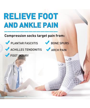 Hueglo Compression Socks for Neuropathy & Plantar Fasciitis - Ankle Bandage for Arthritis Achilles Tendon Support - 4 Pairs in White & Black (M) - Buy Online on GoSupps.com