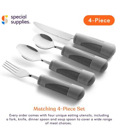 Special Supplies Adaptive Utensils (4-Piece Set) - Weighted Non-Slip Handles for Hand Tremors, Arthritis, Elderly use - Stainless Steel Knife, Fork, Spoons - Gray - Buy Online on GoSupps.com