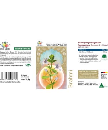 Buy Pureveda Brahmi 500mg - Wild Collection 20% Bacosides No Additives | Daily Dose Supplement - BIOTIKON  - Buy Online on GoSupps.com