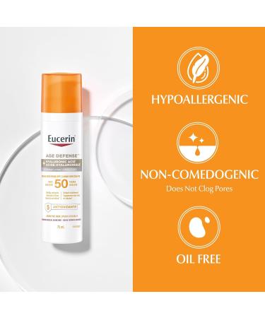 Eucerin Sun Age Defense Face Sunscreen SPF 50 | Facial Sunscreen with Hyaluronic Acid and 5 Antioxidants | For Sensitive & Aging Skin | Reduce the look of fine line & wrinkles* | 75mL pump - Buy Online on GoSupps.com