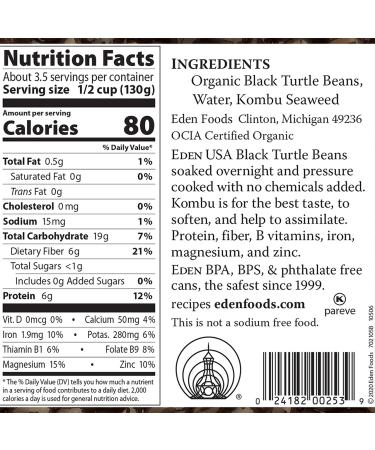 Eden Organic Black Beans No Salt Added - 15 oz (Pack of 6) | Healthy & Delicious - Buy Online on GoSupps.com