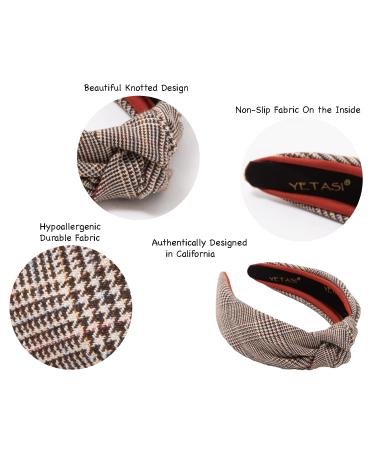 YETASI Brown Plaid Knotted Headband for Women - Comfy Non Slip Material, Unique Style - Buy Online on GoSupps.com