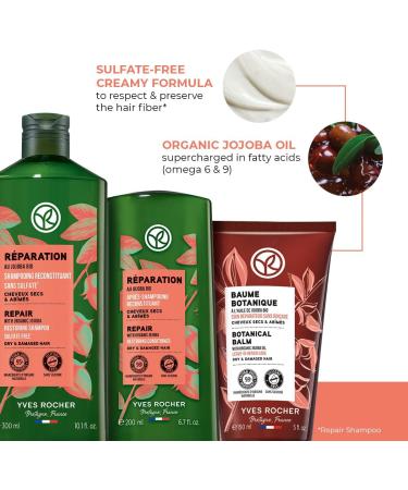 Yves Rocher Repair & Restoring Hair Care Gift Set | For Dry & Damaged Hair with Organic Jojoba Oil | 4-piece Routine Set including Restoring Shampoo (300 ml) Restoring Conditioner (200 ml) Botanical Balm Leave-in Repair Care (150 ml) & a Free Pouch | Made - Buy Online on GoSupps.com