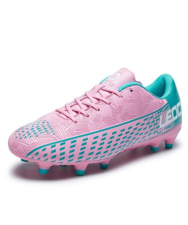 LEOCI Soccer Cleats for Men's and Women's Outdoor Unisex Football Shoes Firm Rugby Boots 4.5 Pink-aquamarine
