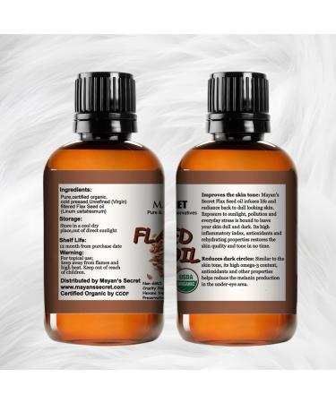 Mayan's Secret USDA Certified Virgin Organic Flax Seed Oil Unrefined Virgin Cold Pressed Linum Usitatissimum 4 OZ - For Skin - Buy Online on GoSupps.com
