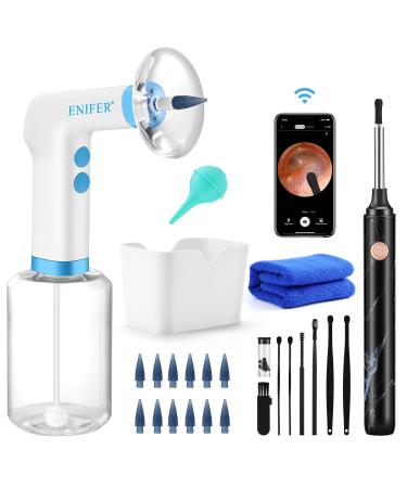 Electric Ear Wax Removal Tool Automatic Ear Irrigation Kit Reusable Ear Cleaning Washer Kit Safe Otoscope with Light Rechargeable Ear Flush Kit for Adults with Ear Cleaner Camera, Blue