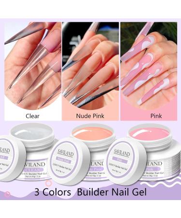 Saviland Build-Up Gel for Geln gel - 3Pcs 30g Clear Pink Nude Hard Gel Set with 100 Nail Shapes & Brush - Ultimate Nail Art Manicure Kit - Buy Online on GoSupps.com