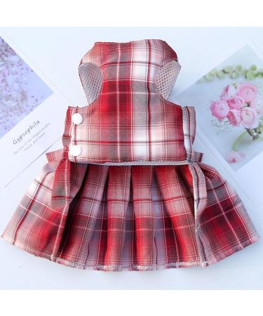 Oyccen Dog Grid Dress Harness & Leash Set - Stylish Bow Tie Princess Pet Clothes for Small Dogs & Cats - Red - Buy Online on GoSupps.com