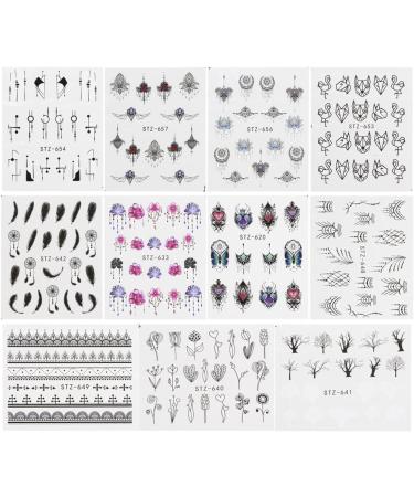 Black Nail Stickers Water Transfer Decals - Feather Nail Art Tattoos - Nail DIY Decorations - Buy Online on GoSupps.com