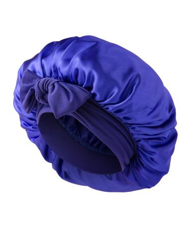 Abeillo Silk Sleep Bonnets for Women 1PC Adjustable Satin Night Sleeping Cap Soft Elastic Band Silk Bonnets for Sleeping Hair Bonnet with Tie Band for Curly Hair Braid Women (Navy Blue)