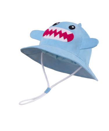 LANGZHEN Beach Sun Protection Hat for Baby Girls Adjustable Toddler Kids Hat Wide Brim Summer Play Hat with Chin Strap Blue - Shark 12-24 Months
