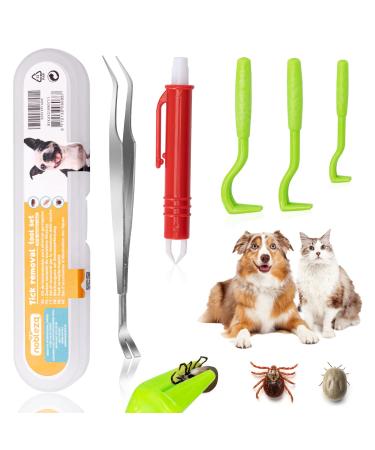Nobleza - 5 Pcs Tick Remover Tools for Dog Painlessly Set of 3 Tick Hook and 2 Tick Tweezers for Cat and Horse