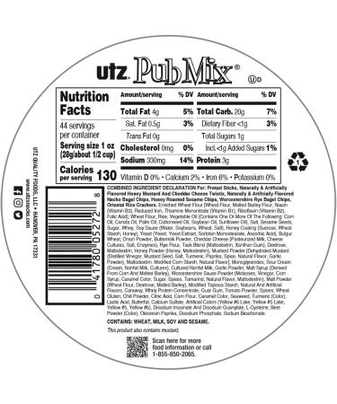 Utz Pub Mix - 44 Ounce Barrel - Savory Party Snack Blend - Resealable Container - Cholesterol & Trans-Fat Free - Buy Online on GoSupps.com