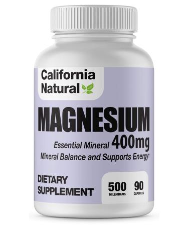 Magnesium 400 - California Natural - Powerful Magnesium Complex of Magnesium Citrate & Oxide - Keto Support Healthy Muscles Bones and Energy - Mineral Balance and Calming Effect - 400mg 90 Capsules
