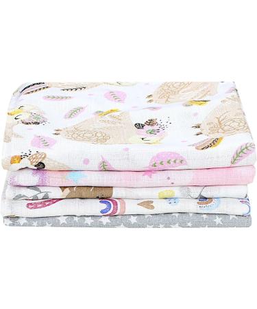 Tuptam Baby Mullwindeln Spitting Towels 10 Pack - Owl Beige Unicorn Pink Deer Brown Rainbow Stars Gray - 70x80 cm | International Shipping - Buy Online on GoSupps.com