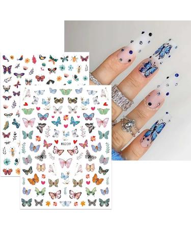 JMEOWIO 10 Sheets Spring Nail Art Stickers Decals Self-Adhesive Summer Blue Butterfly Nail Supplies Nail Art Design Decoration Accessories Flower D - Buy Online on GoSupps.com
