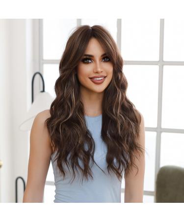 Oefei long brown highlights wig with pony natural wavy wigs for women natural synthetic hair heat-resistant wigs for daily party cosplay carry brown highlights (2166-1) - Buy Online on GoSupps.com