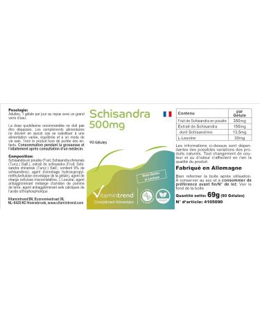 Schizandra 500mg with 135mg schisandrine 90 capsules high dosage vegan bioavailable supplements from Germany Vitamin trend - Buy Online on GoSupps.com