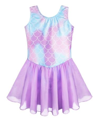 Girls Gymnastics Skirted Leotards Ballet Tutu Dance Dress Mermaid Unicorn Gymnastic Skirt(Baby Girls/Toddler Girls/Big Girls) 4-5 Years Mermaid Purple