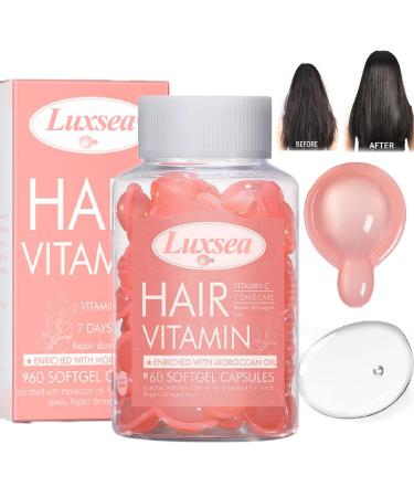 Hair Oils Vitamin E Capsules Treatment Serum Oil for Split Ends Repair Essence for Dry Damaged Care Healthier Smooth Silky Thicker Growth 60PCS-Pink