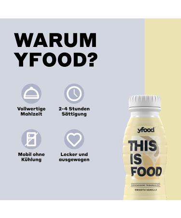 Yfood Smooth Vanilla Drink - Delicious On-the-Go Meal Replacement | 23g Protein & 26 Vitamins (8 x 330ml) - 2.00 Deposit Included - Buy Online on GoSupps.com