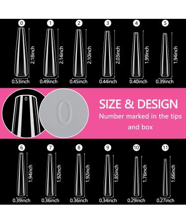 gootrades XXXL Coffin Nail Tips - 360pcs 3XL Extra Long 54mm Sharp Full Cover Clear False Nails | Press On DIY Manicure & Salon Use | 12 Sizes 0-11 - Buy Online on GoSupps.com