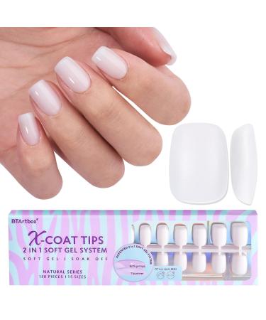 Bartbox Short Square Press on Nails Nageltips 150 Soft Gel Full Cover Nail Tips Xcoattips with Tip Primer Cover White Nail Tips For Nail Extensions Nail Art Short Square White