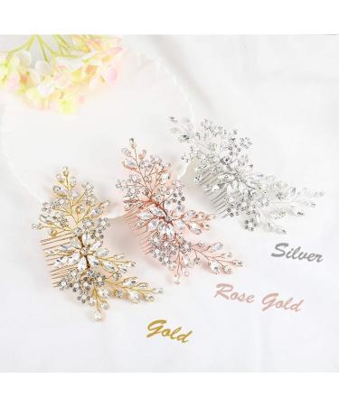 Catery Rose Gold Flower Crystal Bridal Hair Comb & Pearl Side Combs - Elegant Wedding Accessories - Buy Online on GoSupps.com