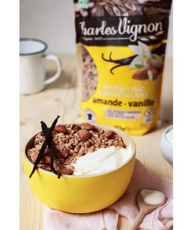 Charles Vignon - Crispy Almond & Vanilla Gluten Free Organic Muesli - Rich in Fiber Resealable Bag of 375g - Made in France - Buy Online on GoSupps.com