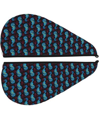 Hair Towel Wrap - Quick Drying Towel Turban for Easy Hair Care (Blue Seahorse) | International Shipping Available - Buy Online on GoSupps.com