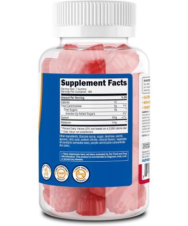 Nutricost Melatonin 1mg 180 Gummies Strawberry Flavored - Gluten Free Non-GMO No Corn Syrup - Buy Online on GoSupps.com