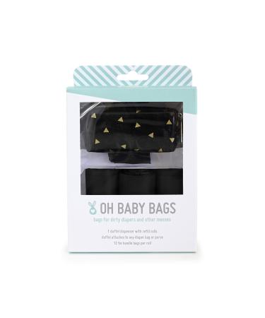Oh Baby Bags Diaper Bag Clip-On Dispensers Gift Box with Disposable Bags for Dirty Diapers and Other Messes (Black/Gold Triangles) Black Gold Triangles