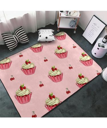Flannel Carpet Cherry Cake Pattern 60 x 39 in Non-Slip Durable Suitable for Living Room and Office Bedroom - Buy Online on GoSupps.com